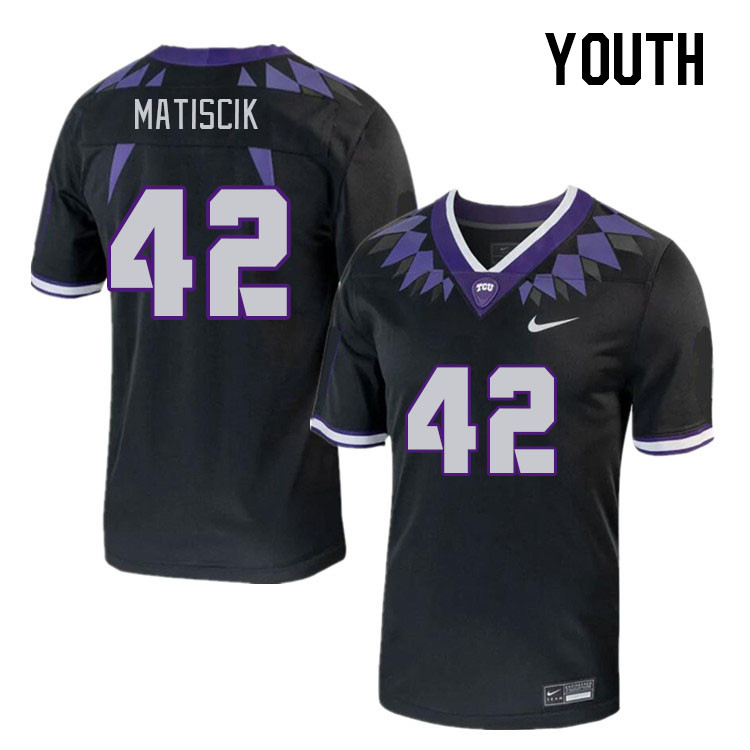 Youth #42 Brent Matiscik TCU Horned Frogs 2023 College Footbal Jerseys Stitched-Black - Click Image to Close